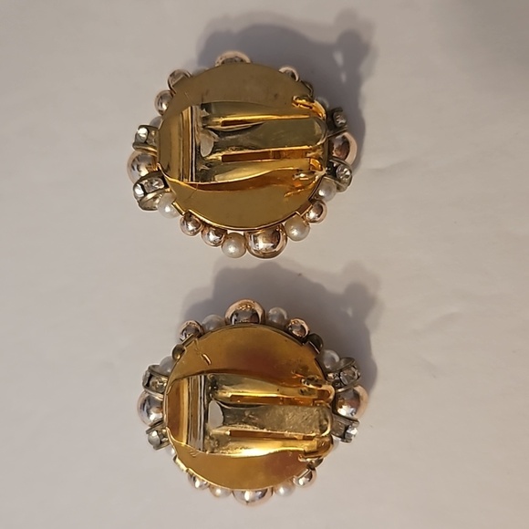 Faux Pearls, Goldtone Beads & Silvertone Rhinestone Rondells Clip-on Earrings - Picture 5 of 7